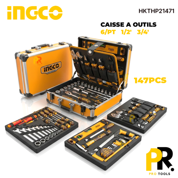 CAISSE A OUTILS 147PCS 3/4' 1/2' INGCO |  HKTHP21471 علبة مفاتيح