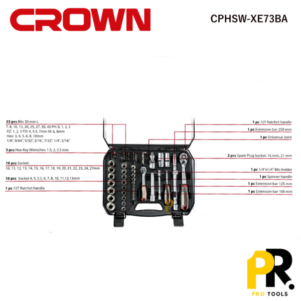 CAISSE_DOUILLES_CLIQUET_73PCS_1_2__CROWN___CPHSW-XE73BA_3_PROTOOLS.png CAISSE DOUILLES + CLIQUET 73PCS 1/2" CROWN | CPHSW-XE73BA علبة مفاتيح