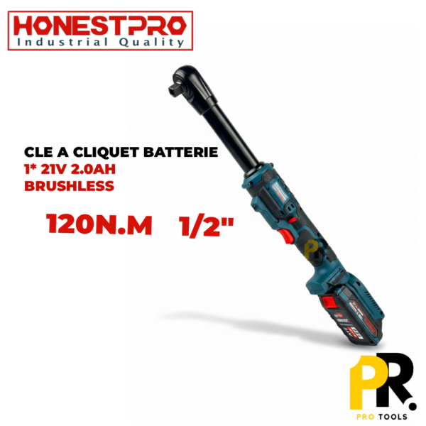 CLE A CLIQUET BATTERIE 21V 2.0AH 1/2" 120N.M BRUSHLESS HONESTPRO | YAE2647 آلة فك البراغي ببطارية