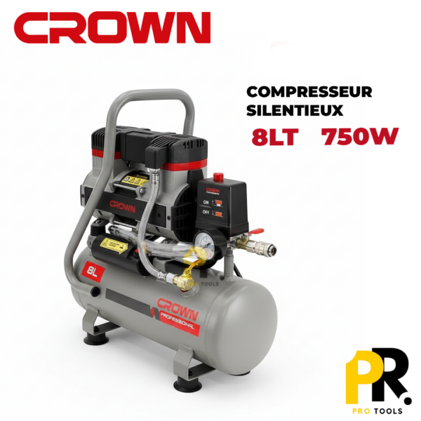 COMPRESSEUR SILENTIEUX 8LT 750W CROWN | CT36118 ضاغط هواء