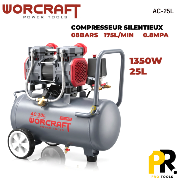 COMPRESSEUR SILENTIEUX 25LT 1350W WORCRAFT | AC-25L ضاغط هواء