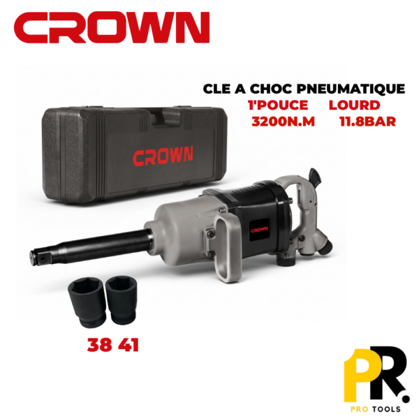 CT38116.png BOULONNEUSE CLE CHOC PNEUMATIQUE LOURD 1″ 3200 N.M CROWN | CT38116 آلة فك البراغي بالضغط