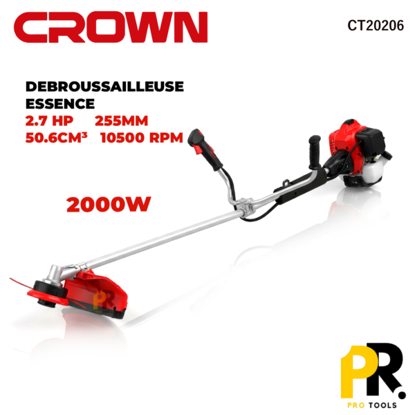 DEBROUSSAILLEUSE 2.7 255MM 50.6CM³ 2000W CROWN | CT20206 آلة قص العشب وقطع الأشواك