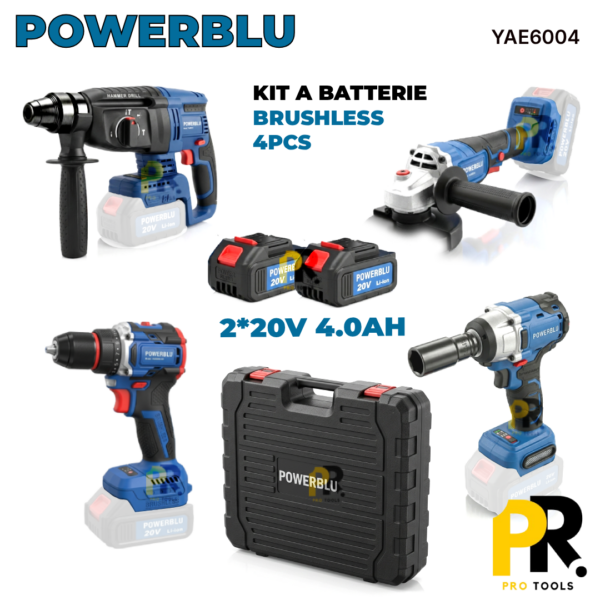 KIT A BATTERIE 4PCS 20V 4.0AH BRUSHLESS POWERBLU | YAE6004 طقم احترافي