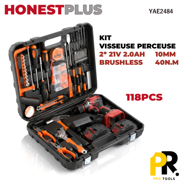 KIT_VISSEUSE_PERCEUSE_21V_2.0AH_40N.M_BRUSHLESS_118PCS_HONESTPLUS___YAE2484_1_PROTOOLS.png KIT VISSEUSE PERCEUSE 21V 2.0AH 40N.M BRUSHLESS 118PCS HONESTPLUS | YAE2484 علبة أدوات