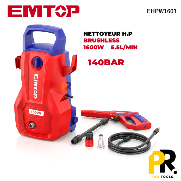 NETTOYEURHAUTEPRESSION140BAR1600WBRUSHLESSEMTOP_EHPW16011PROTOOLS.png NETTOYEUR HAUTE PRESSION 140BAR 1600W BRUSHLESS EMTOP | EHPW1601 جهاز التنظيف بالضغط العالي