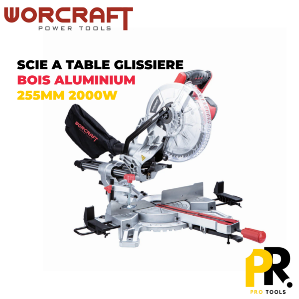 SCIE A TABLE GLISSIERE BOIS ALUMINIUM 255MM 2000W WORCRAFT | MST20-255 الة تقطيع الخشب والالمنيوم