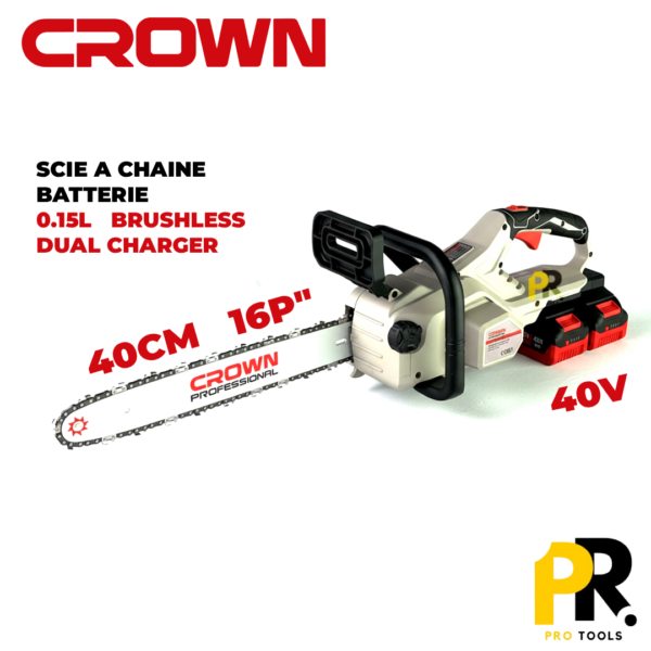 SCIE A CHAINE BATTERIE 16'POUCE 400MM 40V 4.0AH CROWN | CT29048XS-C4 منشار الخشب