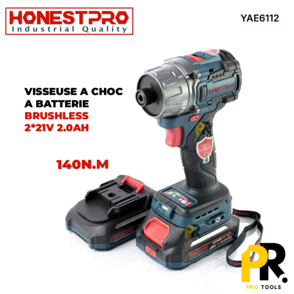 VISSEUSE A CHOC A BATTERIE 21F 2.0AH 140N.M BRUSHLESS HONESTPRO | YAE6112 آلة فك و تركيب البراغي بالصدم