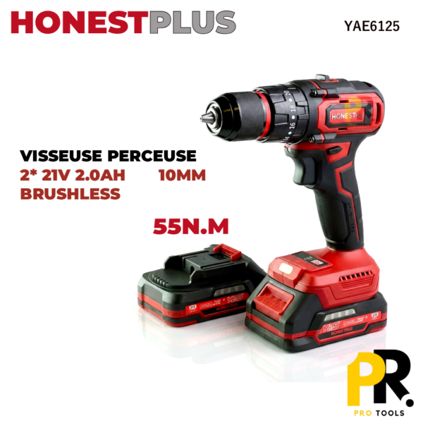 VISSEUSEPERCEUSE21V2.0AH55N.M10MMBRUSHLESSHONESTPLUS_YAE61251PROTOOLS.png VISSEUSE PERCEUSE 21V 2.0AH 55N.M 10MM BRUSHLESS HONESTPLUS | YAE6125 الة فك البراغي
