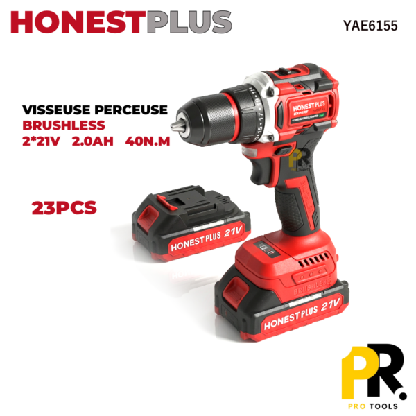 VISSEUSE PERCEUSE 21V 2 BATTERIE 2.0AH 40N.M BRUSHLESS HONESTPLUS  | YAE6155 أداة فك البراغي