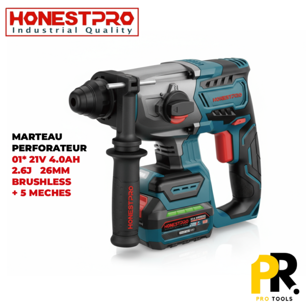 YAE6165.png MARTEAU PERFORATEUR A BATTERIE 21V 4.0AH 2.6J 26MM BRUSHLESS HONESTPRO | YAE6165 مطرقة ثقب وحفر لاسلكية