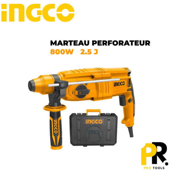 MARTEAU PERFORATEUR 800W 26MM 2.5J INGCO | مثقاب ثقب الصخور