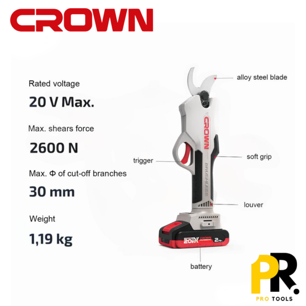 SECATEUR 20V BRUSHLESS CROWN | CT29001HX-2 BMC مقص أفرع شجر بالبطارية
