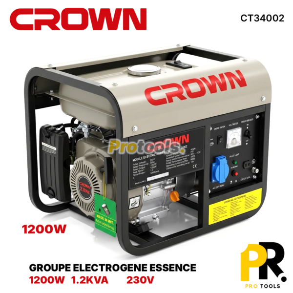 GROUPEELECTROGENEESSENCE1200W1.2KVACROWN_CT340021PROTOOLS.png GROUPE ELECTROGENE ESSENCE 1200W 1.2KVA CROWN | CT34002 مولد كهربائي بنزين