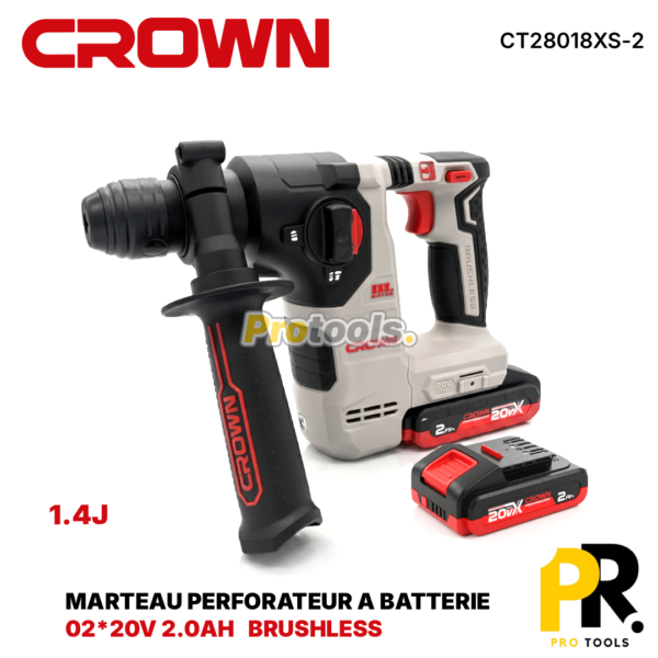 MARTEAUPERFORATEURABATTERIE20V2.0AHBRUSHLESSCROWN_CT28018XS-2BMC1PROTOOLS.png MARTEAU PERFORATEUR A BATTERIE 20V 2.0AH BRUSHLESS CROWN | CT28018XS-2 BMC مطرقة الحفر اللاسلكية