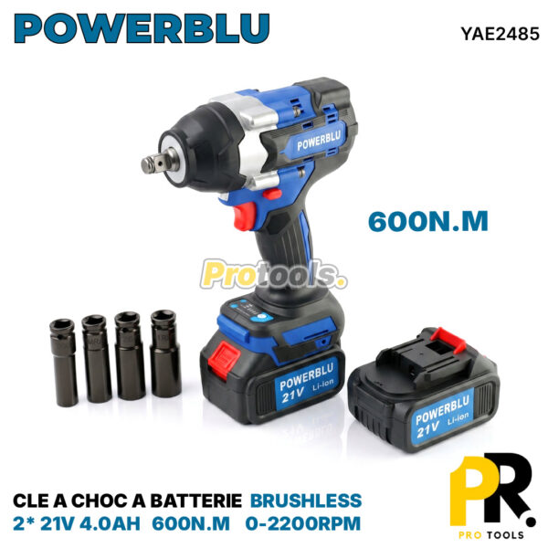 CLE A CHOC A BATTERIE 21V 4.0AH 600N.M BRUSHLESS POWERBLU [YAE2485] فتاح صدمات لاسلكي