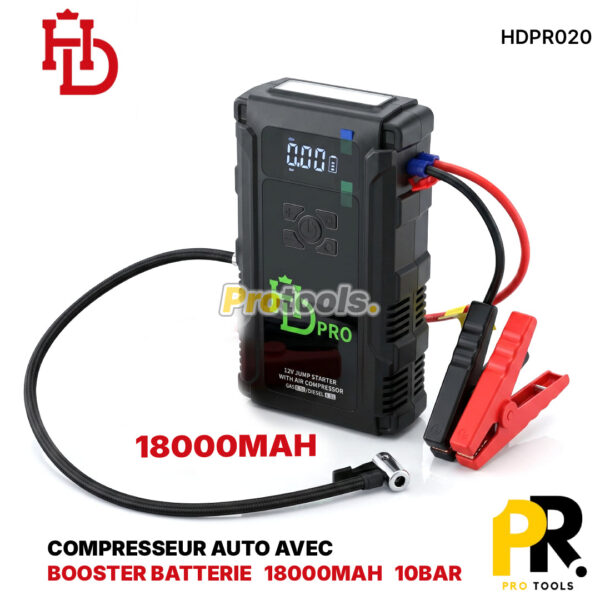 COMPRESSEUR AUTO AVEC BOOSTER BATTERIE 18000MAH HDPRO [HDPR020] جهاز نفخ متعدد الوظائف