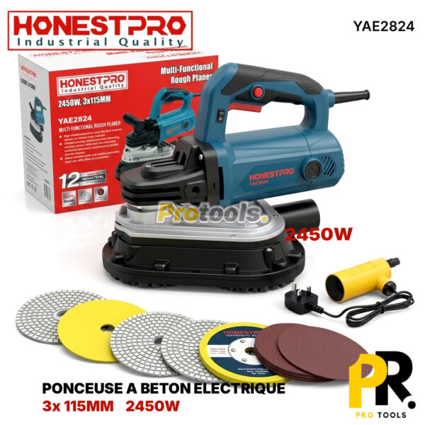 PONCEUSE A BETON ELECTRIQUE 3 DISQUES 115MM 2450W HONESTPRO [YAE2824] صنفرة خرسانة