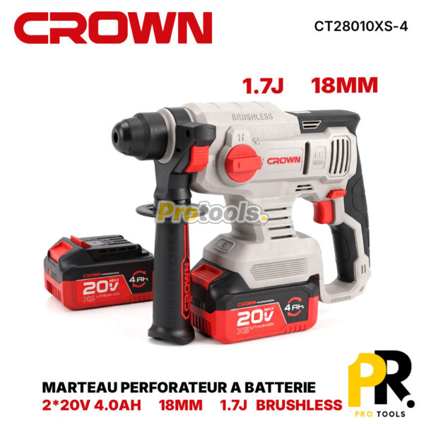 MARTEAU PERFORATEUR A BATTERIE 20V 4.0AH 18MM 1.7J BRUSHLESS CROWN [CT28010XS] مطرقة ثاقبة لاسلكية