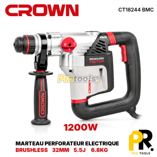 MARTEAU PERFORATEUR ELECTRIQUE 32MM 5.5J 1200W BRUSHLESS CROWN [CT18244 BMC] مطرقة الحفر والتكسير